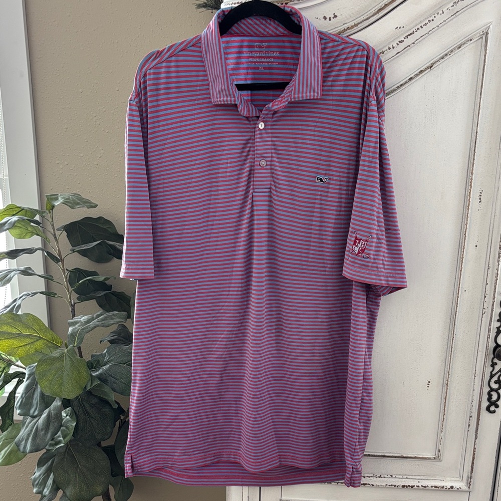 Vineyard Vines Performance Striped Polo Shirt Men's XL Blue Red Golf Preppy READ